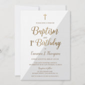 Graues weißes Gold Cross Taufe 1. Geburtstag Einladung (Vorderseite)