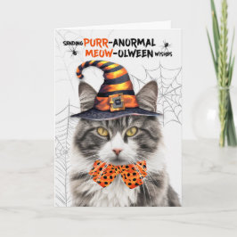 Graues weißes Halloween Katzenpuranormales MEOWolw Feiertagskarte