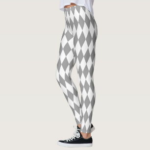 Graues weißes Harlequin Diamonds-Muster Leggings
