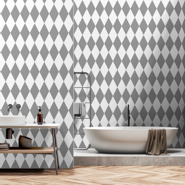 Graues weißes Harlequin Diamonds-Muster Tapete (Von Creator hochgeladen)