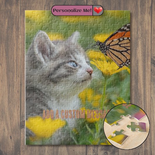 Graues Weißes Kätzchen Monarchfalter Puzzle