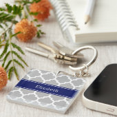 Graues weißes marokkanisches #5 Navy Blue Name Mon Schlüsselanhänger (Vorderseite rechts)