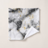 Graues weißes Schwarz-Gold-Marmor-Muster Badhandtuch Set (Waschlappen)