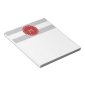 Graues weißes Streifen-Muster, rotes Monogramm Notizblock (angewinkelt)