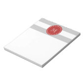Graues weißes Streifen-Muster, rotes Monogramm Notizblock (Rotiert)