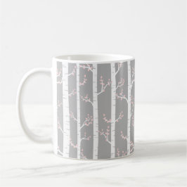 Graues, weißes und Pastellrosa-Birken-Baum-Wald Kaffeetasse