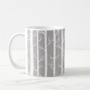 Graues, weißes und Pastellrosa-Birken-Baum-Wald Kaffeetasse