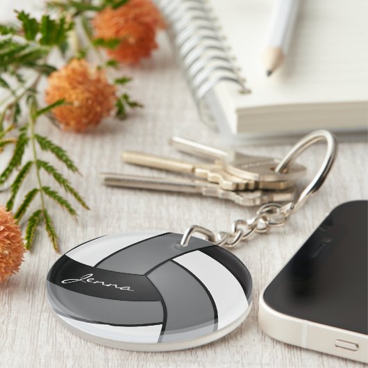 Graues, weißes und schwarzes Volleyball-Design Schlüsselanhänger (Vorderseite rechts)