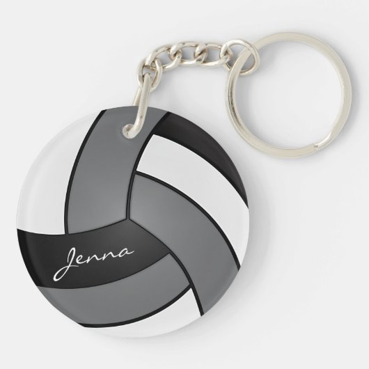 Graues, weißes und schwarzes Volleyball-Design Schlüsselanhänger (Rückseite)