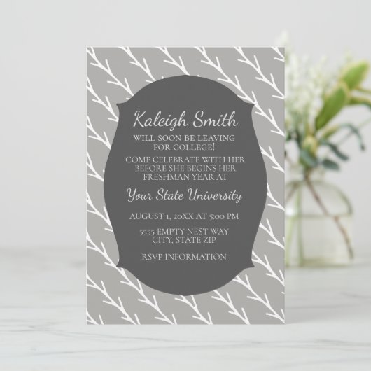 Graues, weißes Uni Trunk Party laden ein Einladung (Stehend Vorderseite)