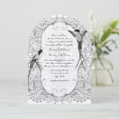 Graues Whimsical Love Bird-Muster Einladungen (Stehend Vorderseite)