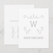 Graues Whimsikal Save the Date Postkarte Geblüht (Vorne/Hinten)
