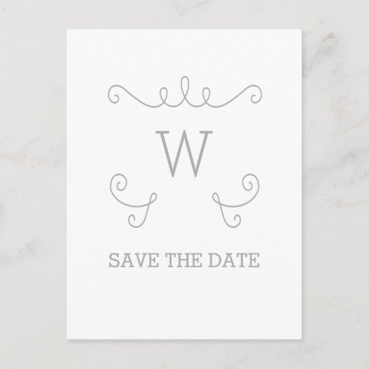 Graues Whimsikal Save the Date Postkarte Geblüht (Vorderseite)