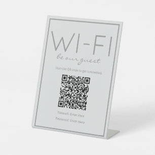 Graues Wi-Fi QR-Code für Gast-Table-Zeichen an der Sockelschild