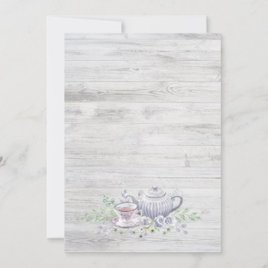 Graues Wood Birthday Tea Party Einladung (Rückseite)
