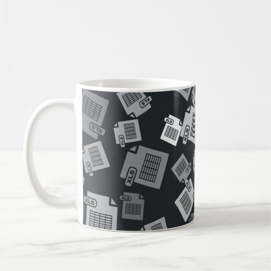 Graues XLS-Dateidokument. xls button icon i herunt Kaffeetasse (Links)