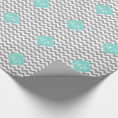 Graues, Zickzack Aqua-Quatrefolie 3 Monogramm Geschenkpapier (Ecke)