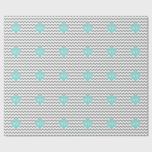 Graues, Zickzack Aqua-Quatrefolie 3 Monogramm Geschenkpapier (Flach)