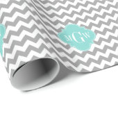 Graues, Zickzack Aqua-Quatrefolie 3 Monogramm Geschenkpapier (Rolleneckpunkt)