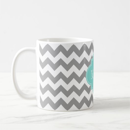 Graues, Zickzack Aqua-Quatrefolie 3 Monogramm Kaffeetasse (Links)