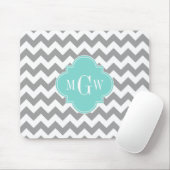 Graues, Zickzack Aqua-Quatrefolie 3 Monogramm Mousepad (Mit Mouse)