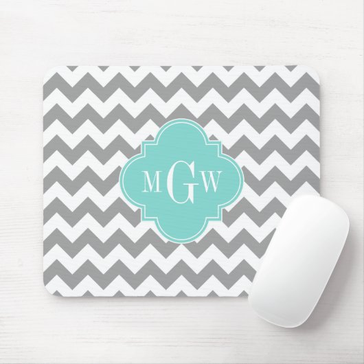 Graues, Zickzack Aqua-Quatrefolie 3 Monogramm Mousepad (Mit Mouse)
