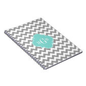 Graues, Zickzack Aqua-Quatrefolie 3 Monogramm Notizblock (Rechte Seite)