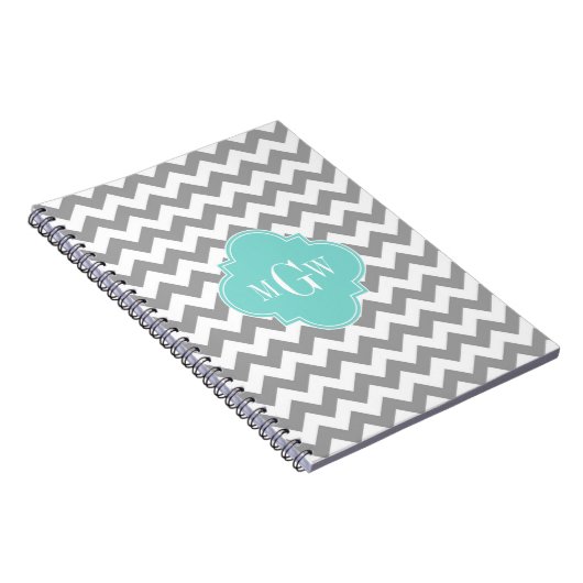 Graues, Zickzack Aqua-Quatrefolie 3 Monogramm Notizblock (Rechte Seite)