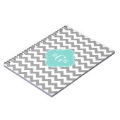 Graues, Zickzack Aqua-Quatrefolie 3 Monogramm Notizblock (Linke Seite)