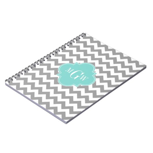 Graues, Zickzack Aqua-Quatrefolie 3 Monogramm Notizblock (Linke Seite)