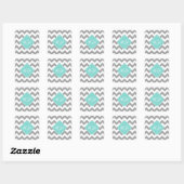 Graues, Zickzack Aqua-Quatrefolie 3 Monogramm Quadratischer Aufkleber (Blatt)
