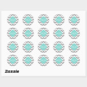 Graues, Zickzack Aqua-Quatrefolie 3 Monogramm Runder Aufkleber (Blatt)