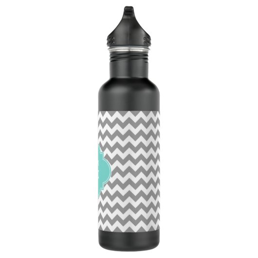 Graues, Zickzack Aqua-Quatrefolienmonogramm Trinkflasche (Rechts)