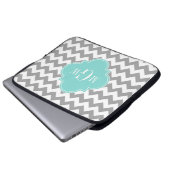 Graues, Zickzack Aqua Turq Quatrefolie 3 Monogramm Laptopschutzhülle (Vorne Knopf)
