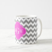 Graues Zickzack Hot-Pink-Folie 3 Monogramm Kaffeetasse (VorderseiteRechts)