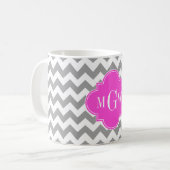 Graues Zickzack Hot-Pink-Folie 3 Monogramm Kaffeetasse (Vorderseite Links)