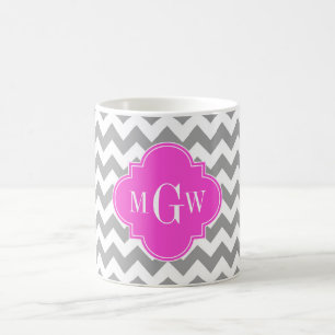 Graues Zickzack Hot-Pink-Folie 3 Monogramm Kaffeetasse