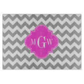 Graues Zickzack Hot-Pink-Folie 3 Monogramm Schneidebrett (Vorderseite)