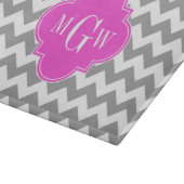 Graues Zickzack Hot-Pink-Folie 3 Monogramm Schneidebrett (Ecke)