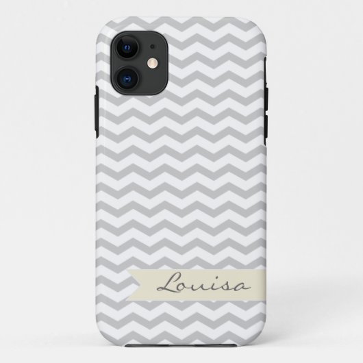 Graues Zickzack mit beige personalisiertem Case-Mate iPhone Hülle (Rückseite)