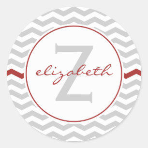 Graues Zickzack Monogramm Runder Aufkleber