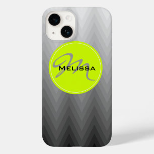 Graues Zickzack Omermuster Grüner Monogramm-Name Case-Mate iPhone Hülle