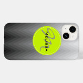 Graues Zickzack Omermuster Grüner Monogramm-Name Case-Mate iPhone Hülle (Rückseite (Horizontal))