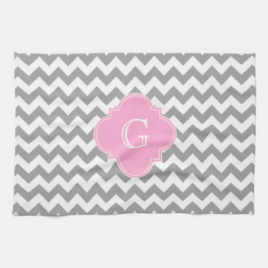 Graues, Zickzack rosa Quatrefolienmonogramm Handtuch (Horizontal)