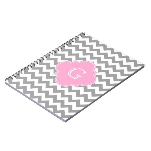 Graues, Zickzack rosa Quatrefolienmonogramm Notizblock (Linke Seite)