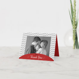 Graues Zickzack und rotes Foto Vielen Dank Karten