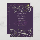 Graufarben, Save the Date, silberfarbene Wirbel in Ankündigungspostkarte (Vorne/Hinten)