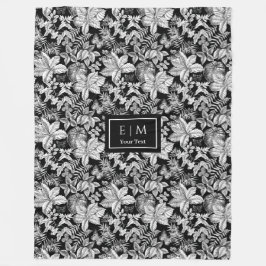 Graufarbene Blumendecke mit individuelle Name-Mono Fleecedecke