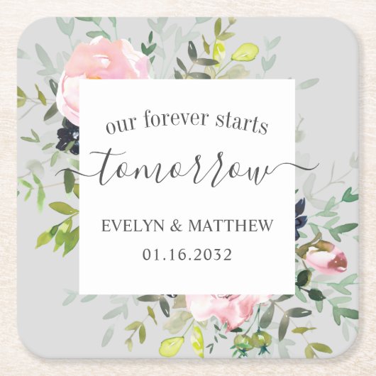 Graufarbene Flora für immer fängt morgen an Rechteckiger Pappuntersetzer (Vorderseite)