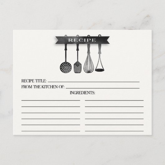 Graufarbene Utensid Brautparty Rezept Karte (Vorderseite)